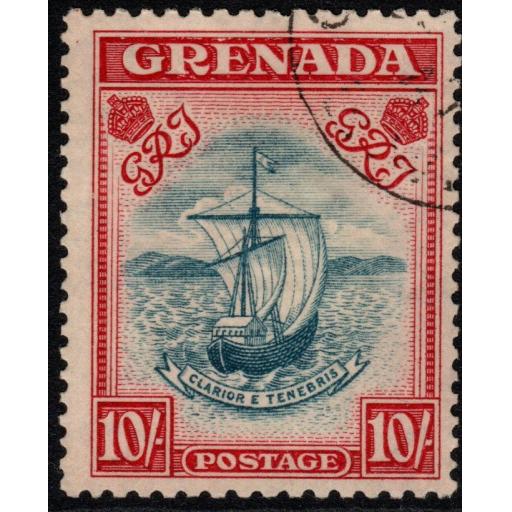 GRENADA SG163 1938 10/= STEEL BLUE & CARMINE FINE USED