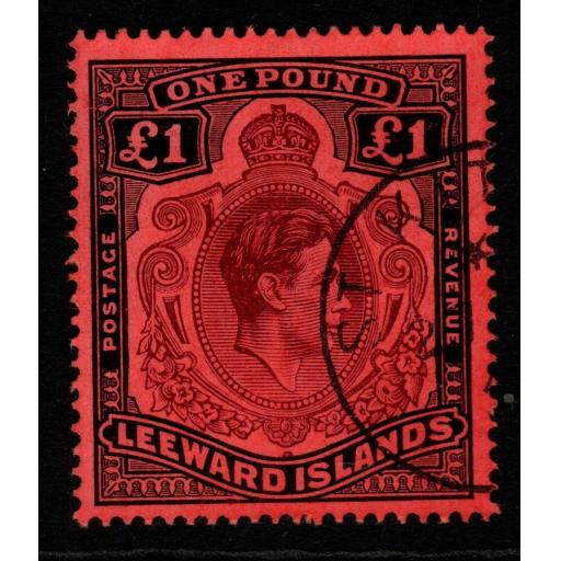 LEEWARD ISLANDS SG114b 1945 £1 BROWN-PURPLE & BLACK/SALMON FINE USED