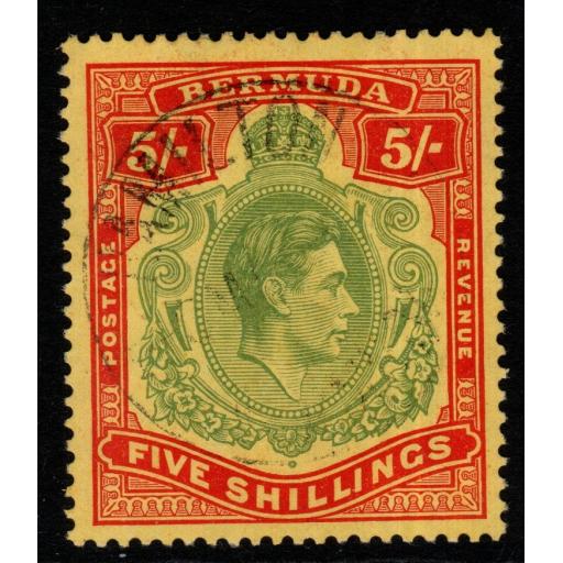 BERMUDA SG118a 1939 5/= PALE GREEN & RED/YELLOW FINE USED
