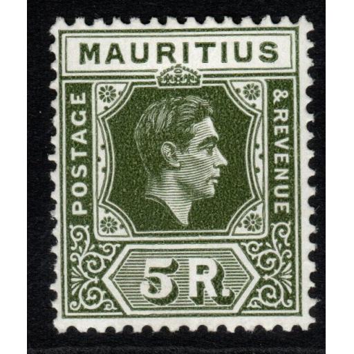 MAURITIUS SG262a 1943 5r SAGE-GREEN ORDINARY PAPER MTD MINT