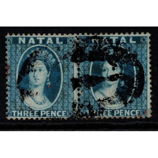 NATAL SG10 1859 3d BLUE NO WMK p14 PAIR USED