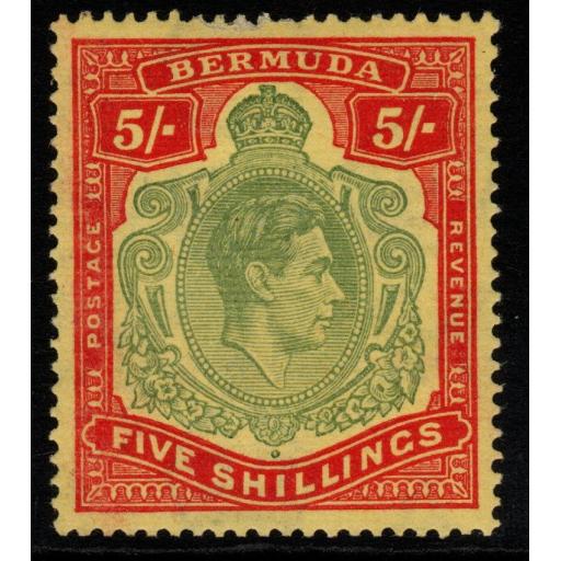 BERMUDA SG118d 1943 5/= PALE BLUISH GREEN & CARMINE-RED/PALE YELLOW MNH