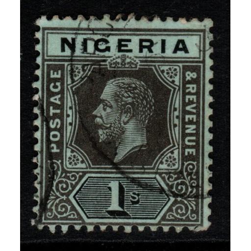 NIGERIA SG8d 1917 1/= BLACK/BLUE-GREEN(PALE OLIVE BACK) FINE USED