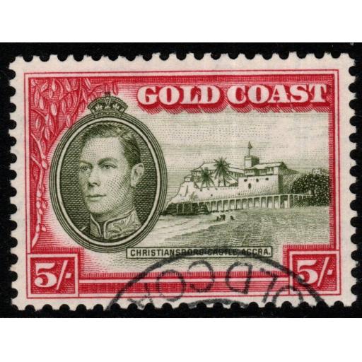 GOLD COAST SG131a 1940 5/= OLIVE-GREEN & CARMINE p11½x12 FINE USED