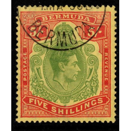 BERMUDA SG118f 1950 5/= YELLOW-GREEN & RED/PALE YELLOW P13 FINE USED