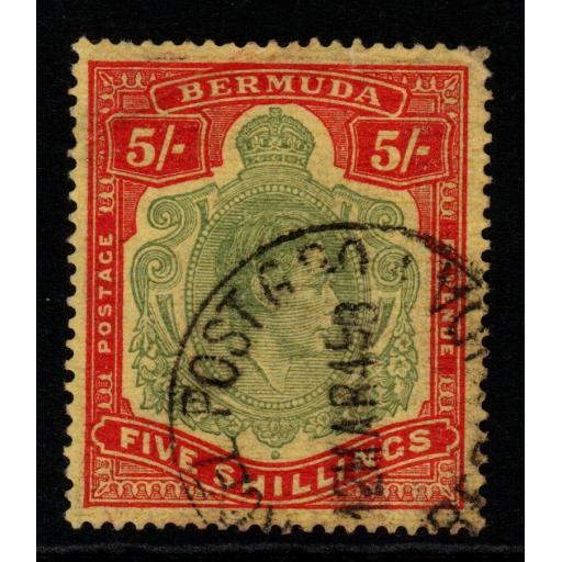 BERMUDA SG118d 1943 5/= PALE BLUISH GREEN & CARMINE-RED/PALE YELLOW FINE USED