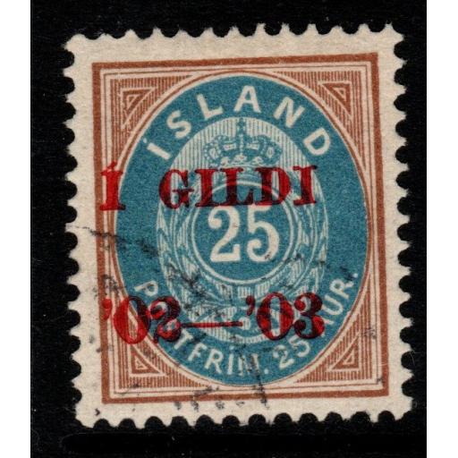ICELAND SG77 1902 25a BLUE & BROWN FINE USED