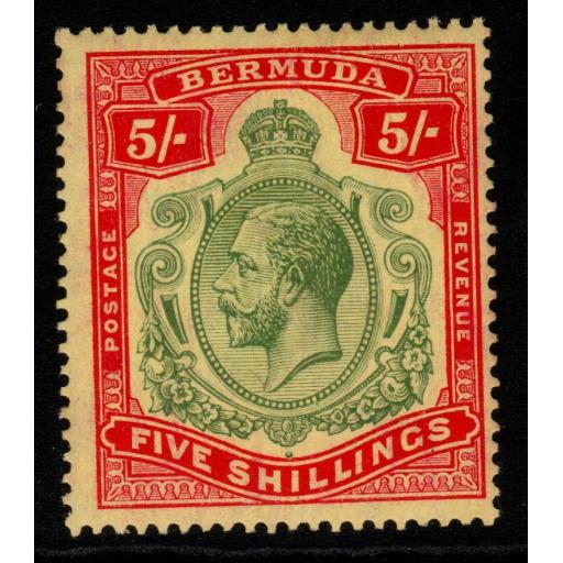 BERMUDA SG53d 1920 5/= GREEN & CARMINE-RED/PALE YELLOW MTD MINT