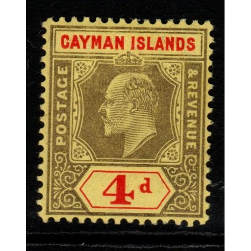 CAYMAN ISLANDS SG29 1908 4d BLACK & RED/YELLOW MTD MINT