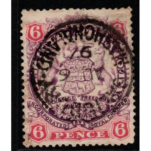 RHODESIA SG33 1896 6d MAUVE & PINK USED