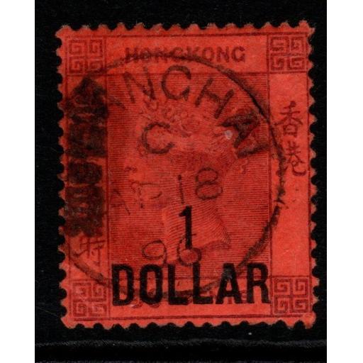 HONG KONG-CHINA SGZ810 1891 $1 on 96c PURPLE/RED USED IN SHANGHAI