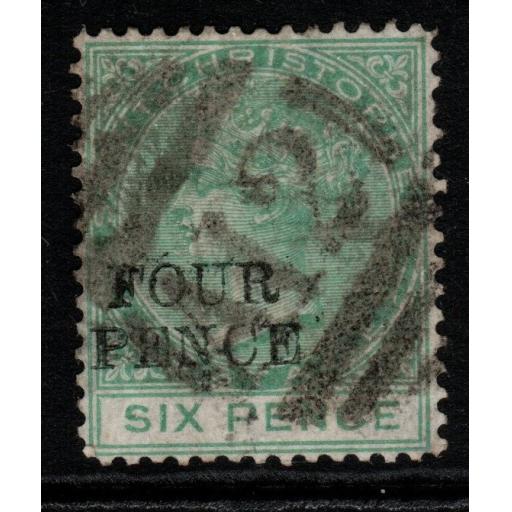 ST.CHRISTOPHER SG22 1884 4d on 6d GREEN USED