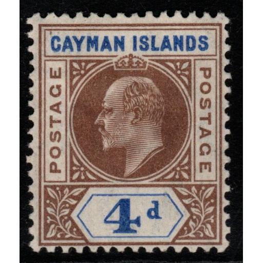 CAYMAN ISLANDS SG13 1907 4d BROWN & BLUE MTD MINT