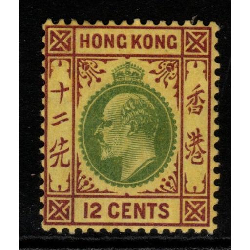 HONG KONG SG82 1906 12c GREEN & PURPLE/YELLOW MTD MINT
