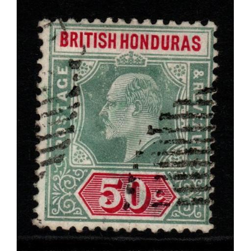 BRITISH HONDURAS SG90 1907 50c GREY-GREEN & CARMINE USED