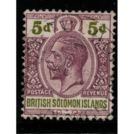 BRITISH SOLOMON IS. SG30 1914 5d DULL PURPLE & OLIVE-GREEN FINE USED