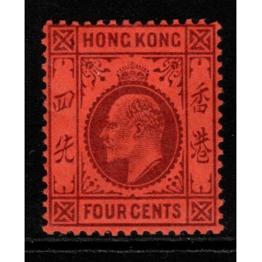 HONG KONG SG78 1904 4c PURPLE/RED MTD MINT