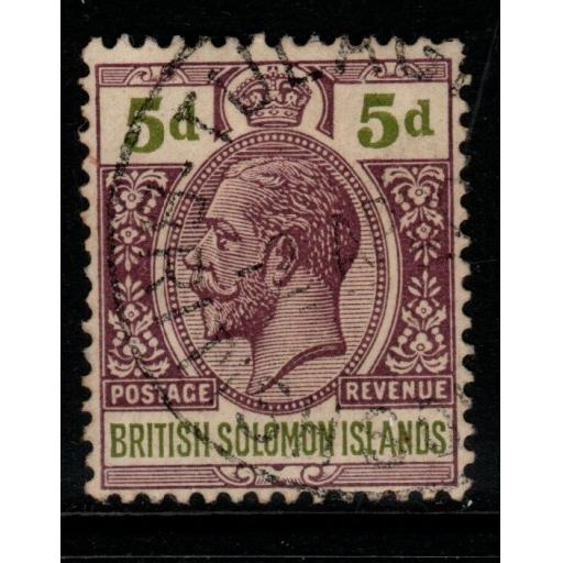 BRITISH SOLOMON IS. SG31 1914 5d BROWN-PURPLE & OLIVE-GREEN FINE USED