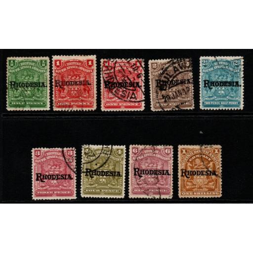 RHODESIA SG100/7c(Incl.101a) 1909-12 DEFINITIVE SET TO 1/= FINE USED