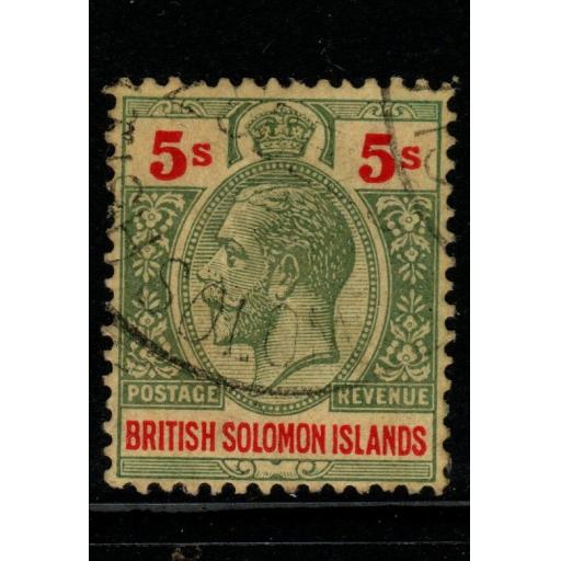 BRITISH SOLOMON IS. SG36 1914 5/= GREEN & RED/YELLOW FINE USED