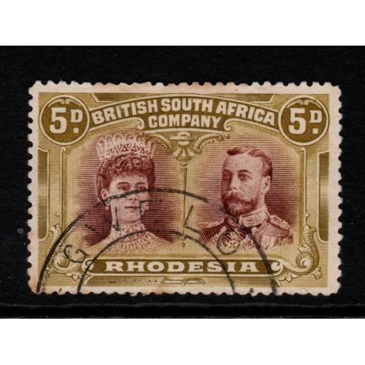 RHODESIA SG141a 1910-3 5d PURPLE-BROWN & OLIVE-YELLOW FINE USED