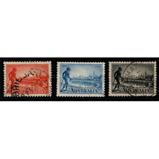 AUSTRALIA SG147/9 1934 CENTENARY OF VICTORIA p10½ FINE USED