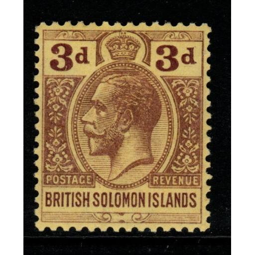 BRITISH SOLOMON IS. SG28 1914 3d PURPLE/YELLOW MTD MINT