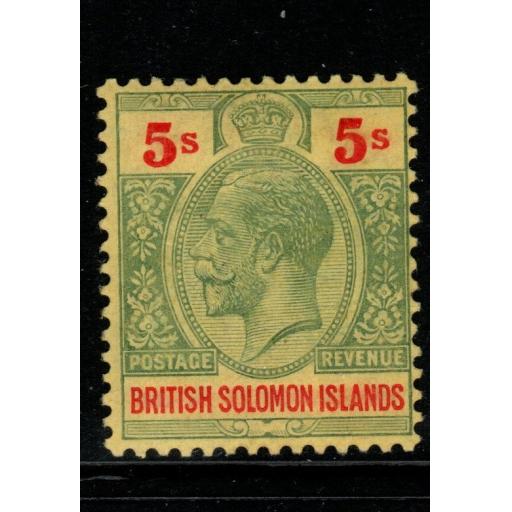 BRITISH SOLOMON IS. SG36 1914 5/= GREEN & RED/YELLOW MTD MINT