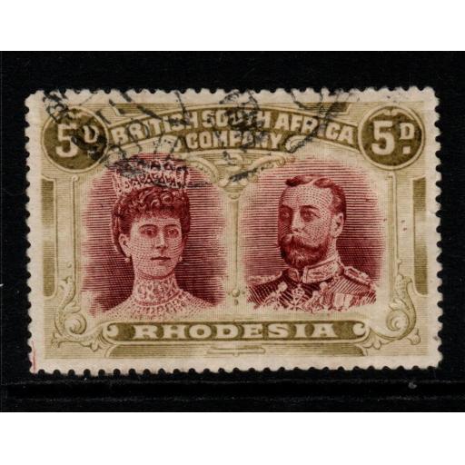 RHODESIA SG175 1910-3 5d LAKE-BROWN & OLIVE p15 FINE USED