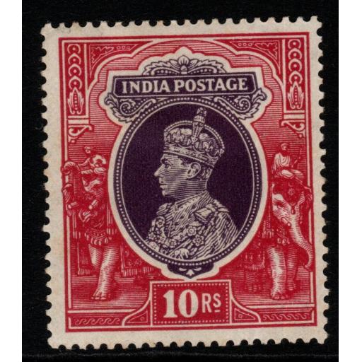 INDIA SG262 1937 10r PURPLE & CLARET MTD MINT