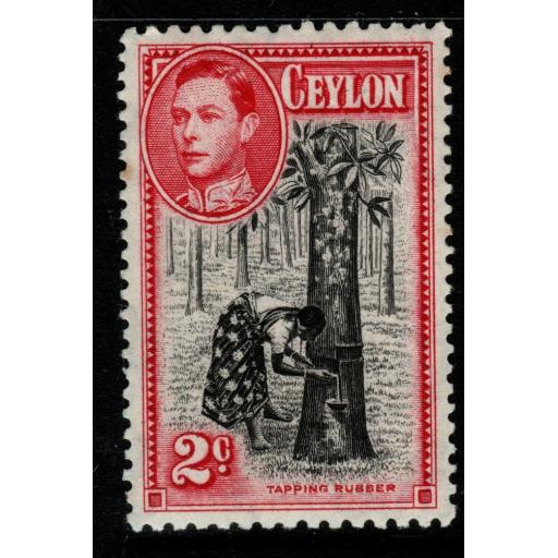 CEYLON SG386 1938 2c BLACK & CARMINE P11½x13 MTD MINT