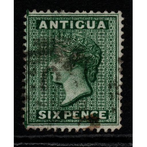 ANTIGUA SG18x 1876 6d BLUE-GREEN WMK REVERSED USED