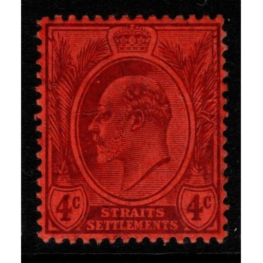 MALAYA STRAITS SETTLEMENTS SG129a 1905 4c PURPLE/RED CHALKY PAPER MTD MINT