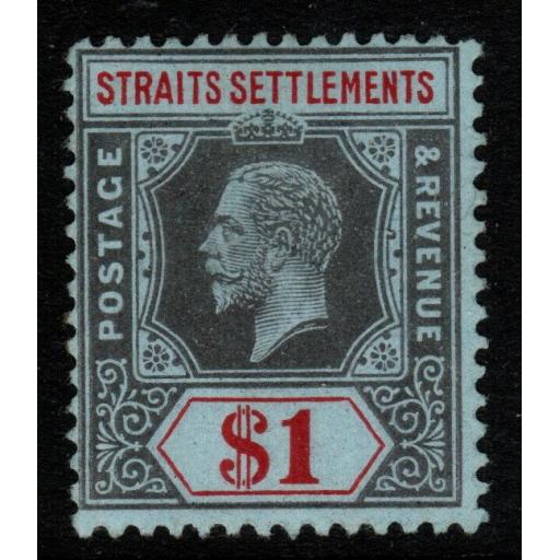 MALAYA STRAITS SETTLEMENTS SG210 1914 $1 BLACK & RED/BLUE MTD MINT