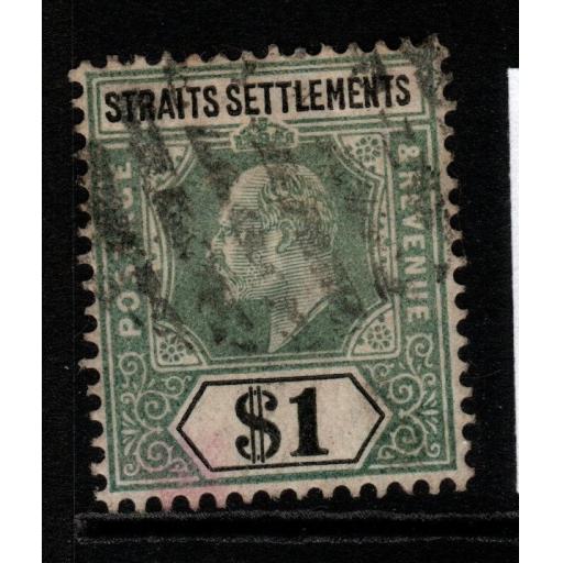 MALAYA STRAITS SETTLEMENTS SG136a 1906 $1 DULL GREEN & BLACK USED