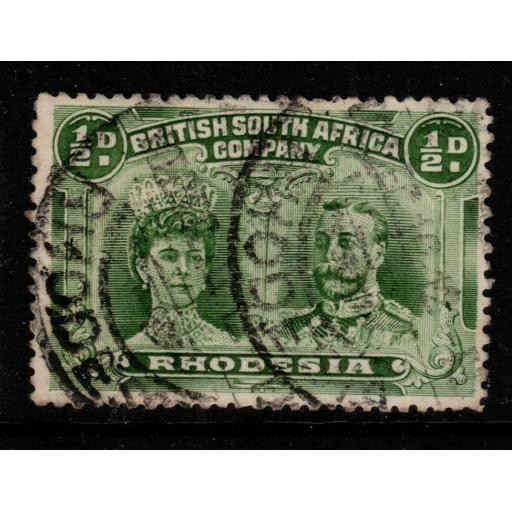 RHODESIA SG182 1910 ½d YELLOW-GREEN p13½ USED