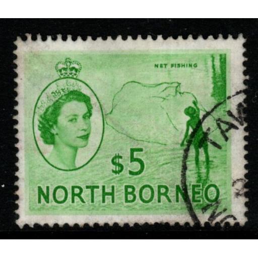 NORTH BORNEO SG385 1957 $5 EMERALD-GREEN FINE USED