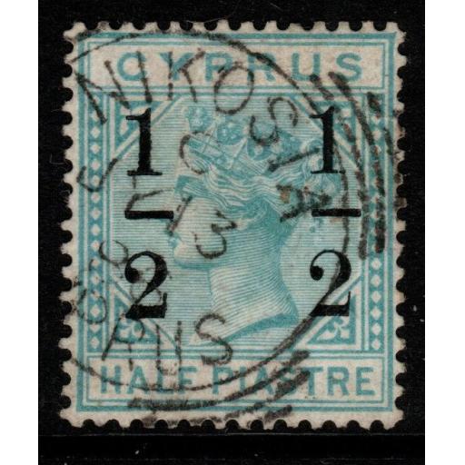 CYPRUS SG28 1886 ½ on ½pi EMERALD-GREEN FINE USED