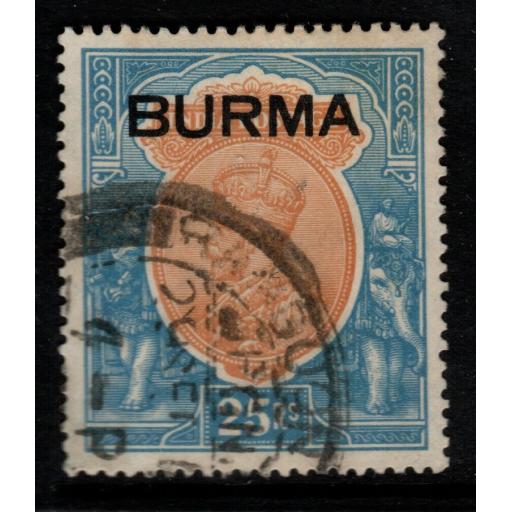 BURMA SG18 1937 25r ORANGE & BLUE USED