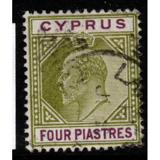 CYPRUS SG66 1905 4pi OLIVE-GREEN & PURPLE FINE USED