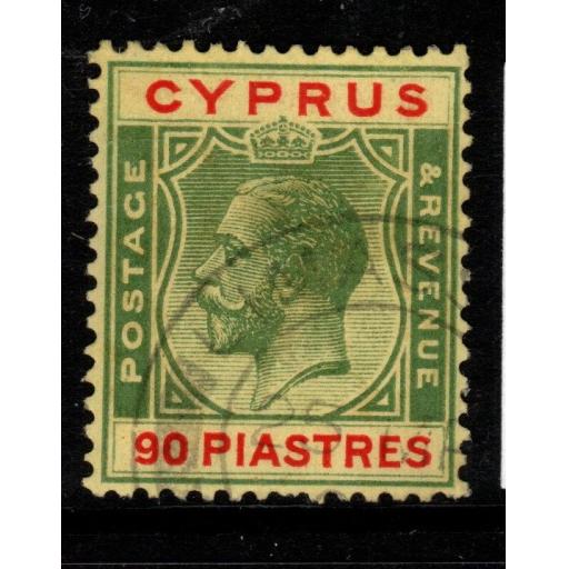 CYPRUS SG117 1924 90pi GREEN & RED/YELLOW FINE USED