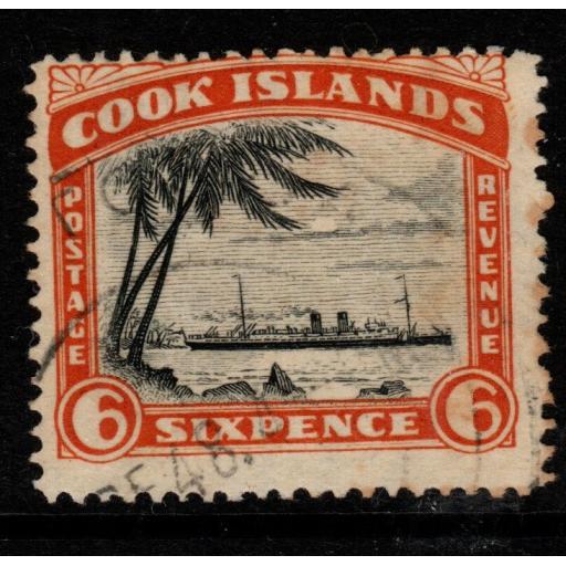 COOK ISLANDS SG104a 1932 6d BLACK & ORANGE p14 FINE USED