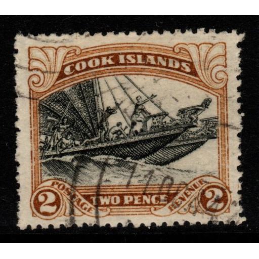 COOK ISLANDS SG101a 1932 2d BLACK & BROWN p14 FINE USED