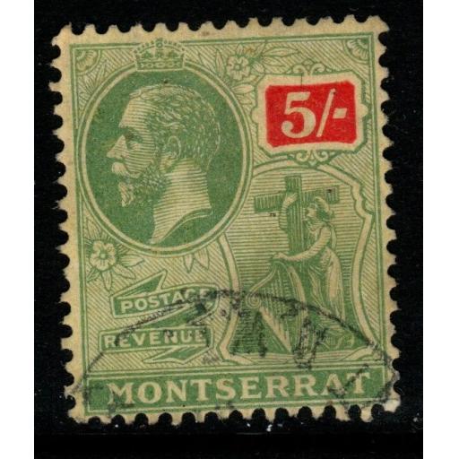 MONTSERRAT SG83 1923 5/= GREEN & RED/PALE YELLOW FINE USED