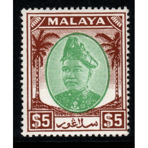 MALAYA SELANGOR SG110 1949 $5 GREEN & BROWN MNH