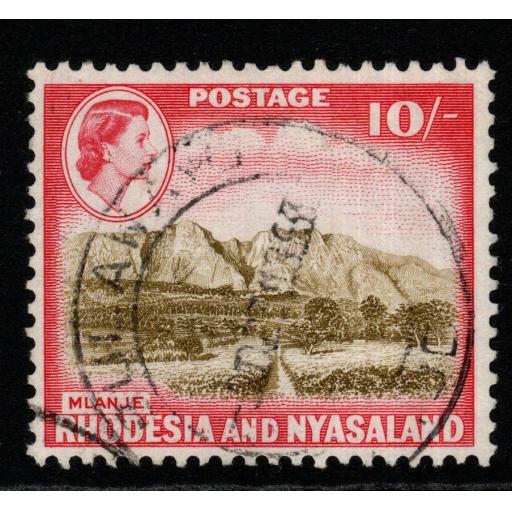 RHODESIA & NYASALAND SG30 1959 10/= OLIVE-BROWN & ROSE-RED FINE USED