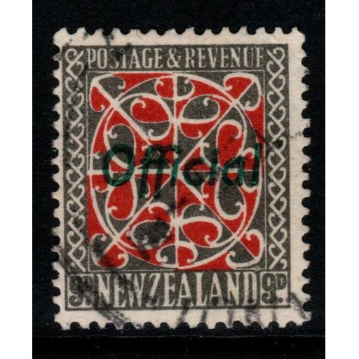 NEW ZEALAND SGO129 1938 9d RED & GREY-BLACK GREEN OVERPRINT FINE USED