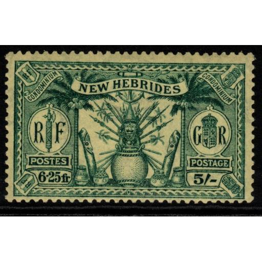 NEW HEBRIDES SG51 1923 5/=(6.25fr) GREEN/YELLOW MNH