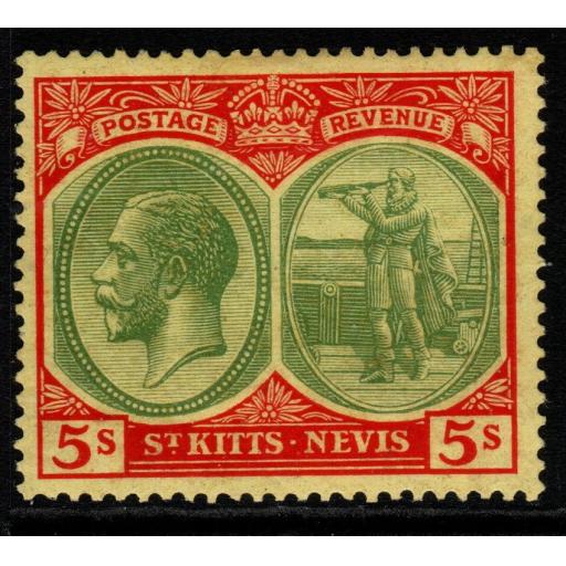 ST.KITTS-NEVIS SG47c 1929 5/= GREEN & RED/YELLOW MTD MINT