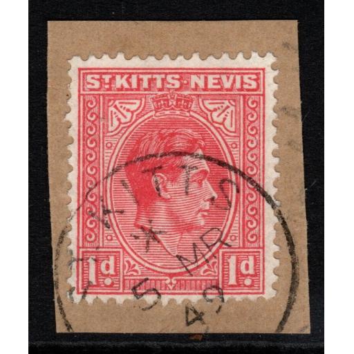 ST.KITTS-NEVIS SG69b 1947 1d CARMINE-PINK FINE USED ON PIECE
